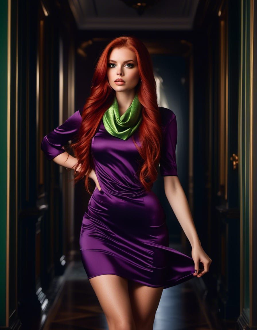 Woman Explores Spooky Mansion in Oil Painting Style