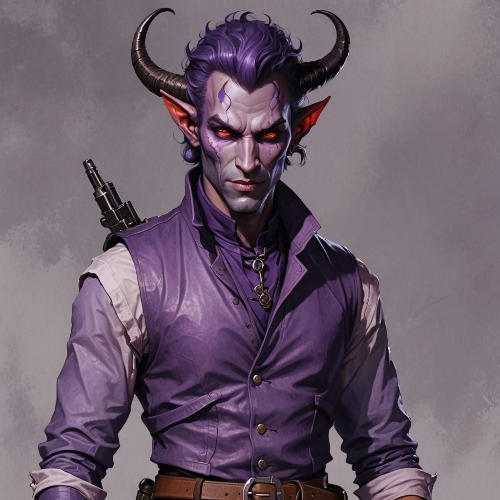 Handsome Tiefling Gunslinger Portrait in Art Nouveau Style