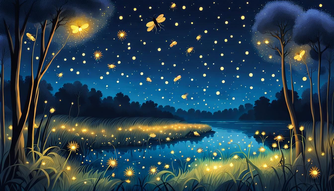 Bioluminescent Fireflies Dance on a Summer Night