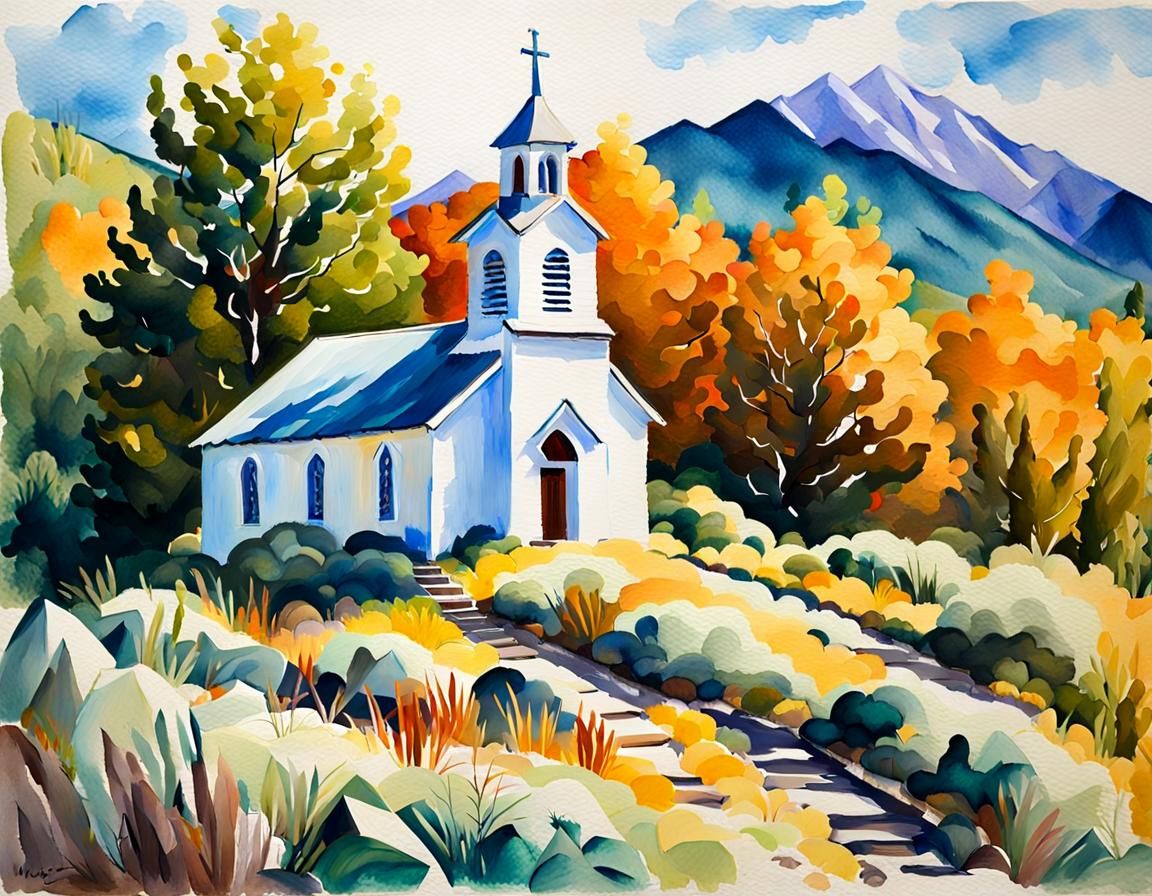 White Church in New Zealand, Gouache Style