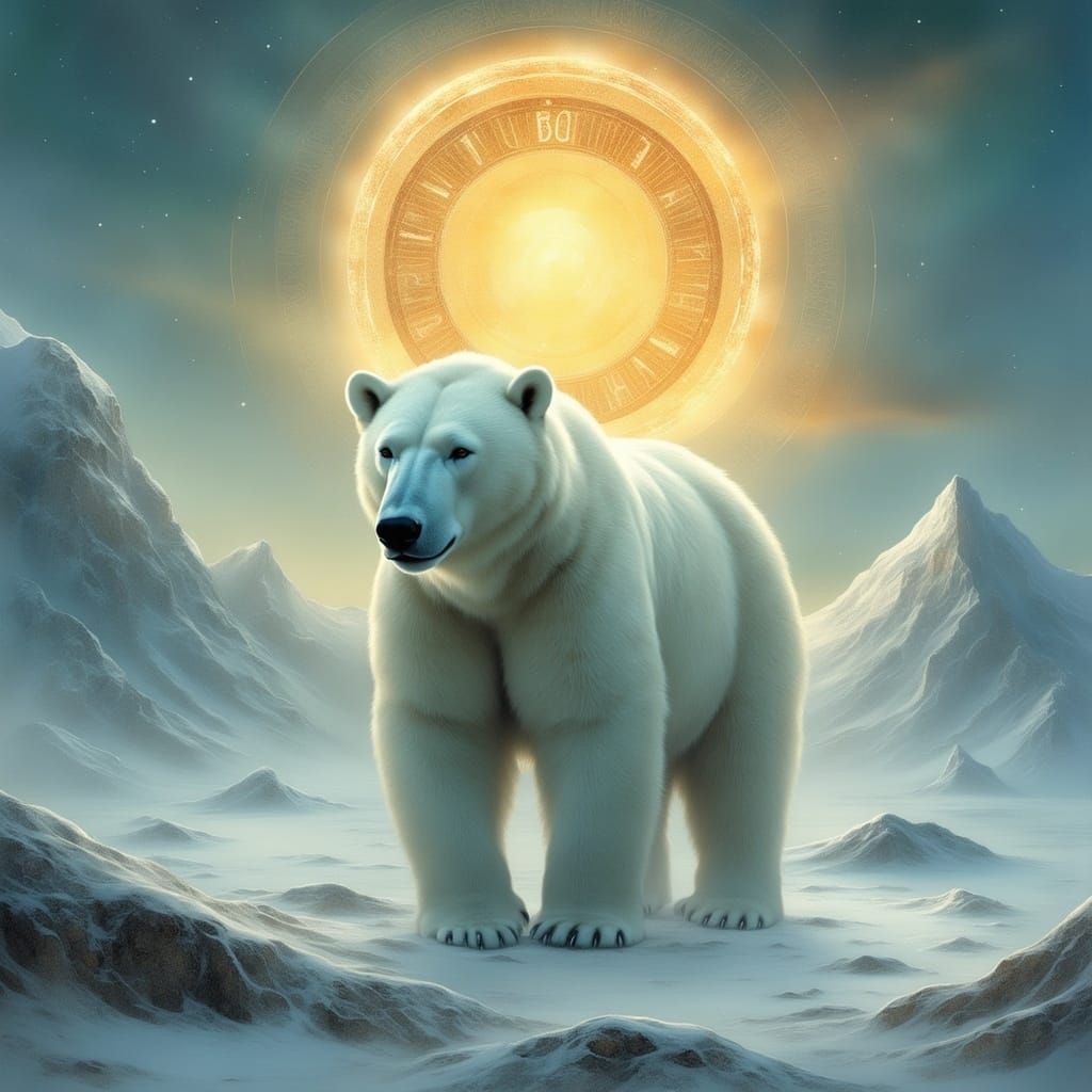 <lora:Archetypal Images:1.0> A polar bear in its natural habitat. Extraordinary intricate details Underneath an ornate l...