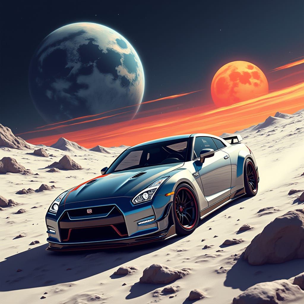 Nissan GT-R Races Across the Moon in Cosmic Art