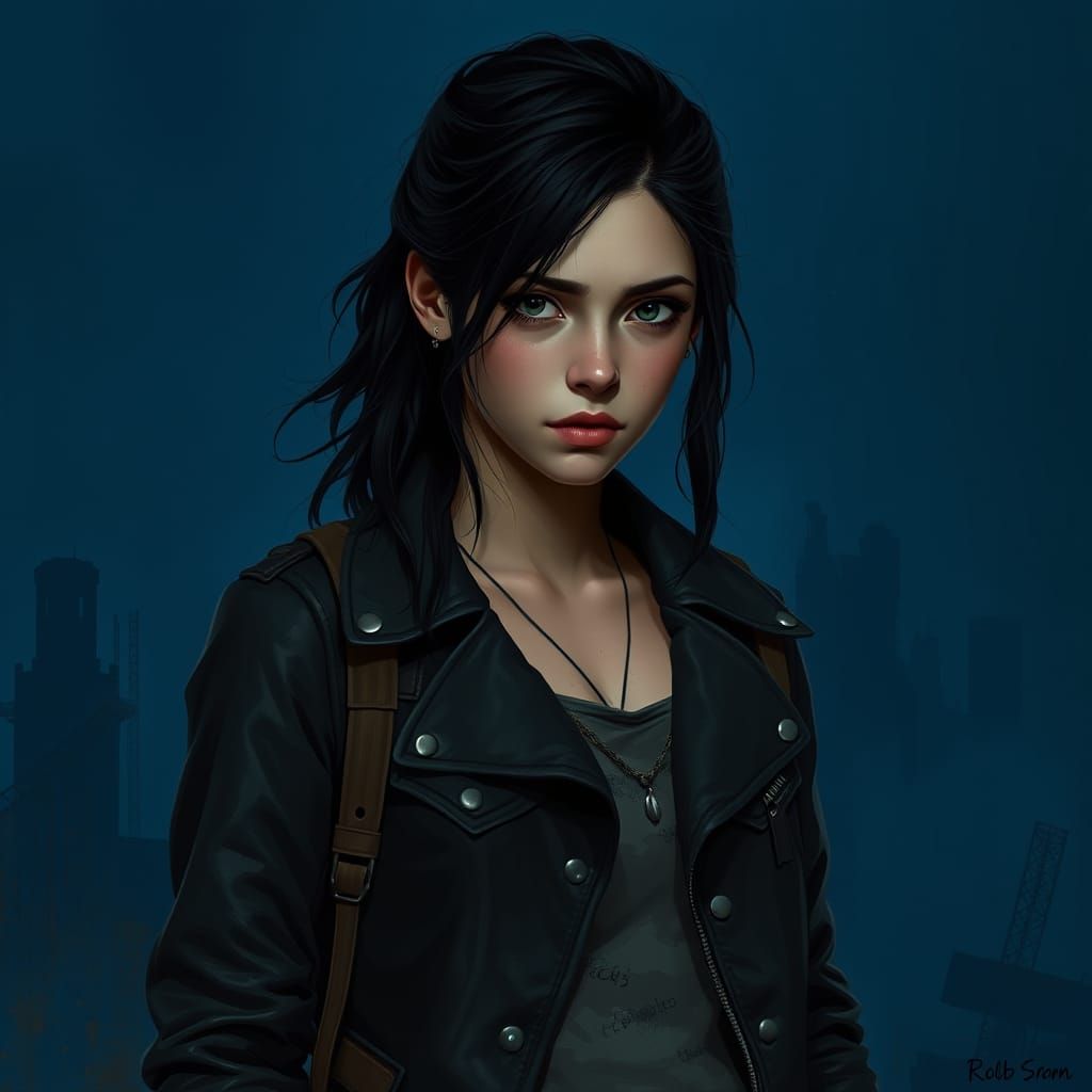 Gritty Apocalypse Girl in Dark Leather Jacket