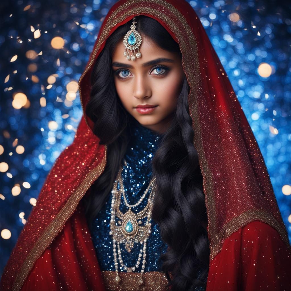 Indian Girl in Red Dress with Sparkles