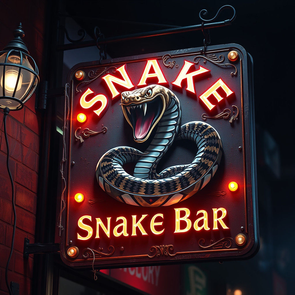 Hyperrealistic Snake Bar Sign, Splash Art Style