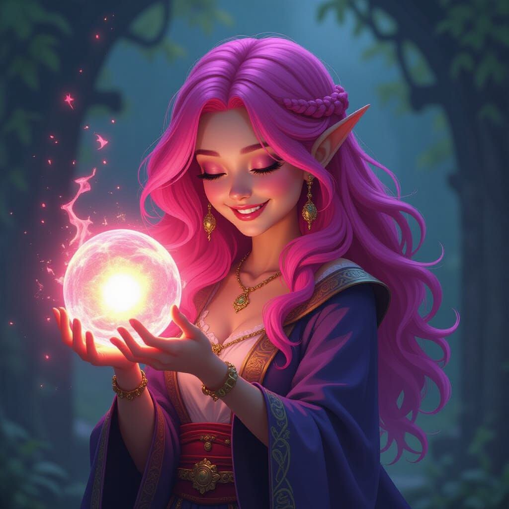 Pink Haired Sorceress Plays With Light Ball