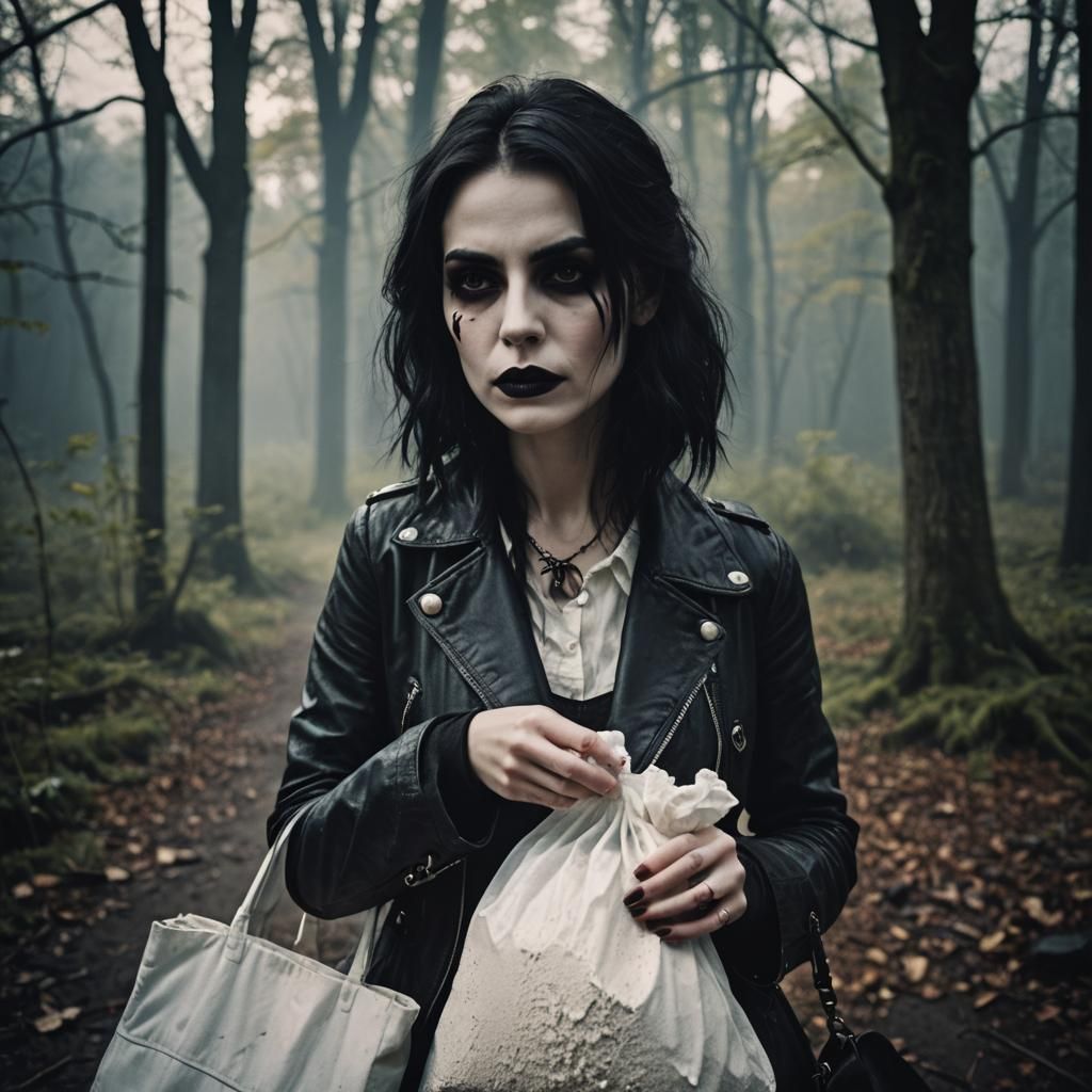 Cinematic Vampiric Woman with Bag