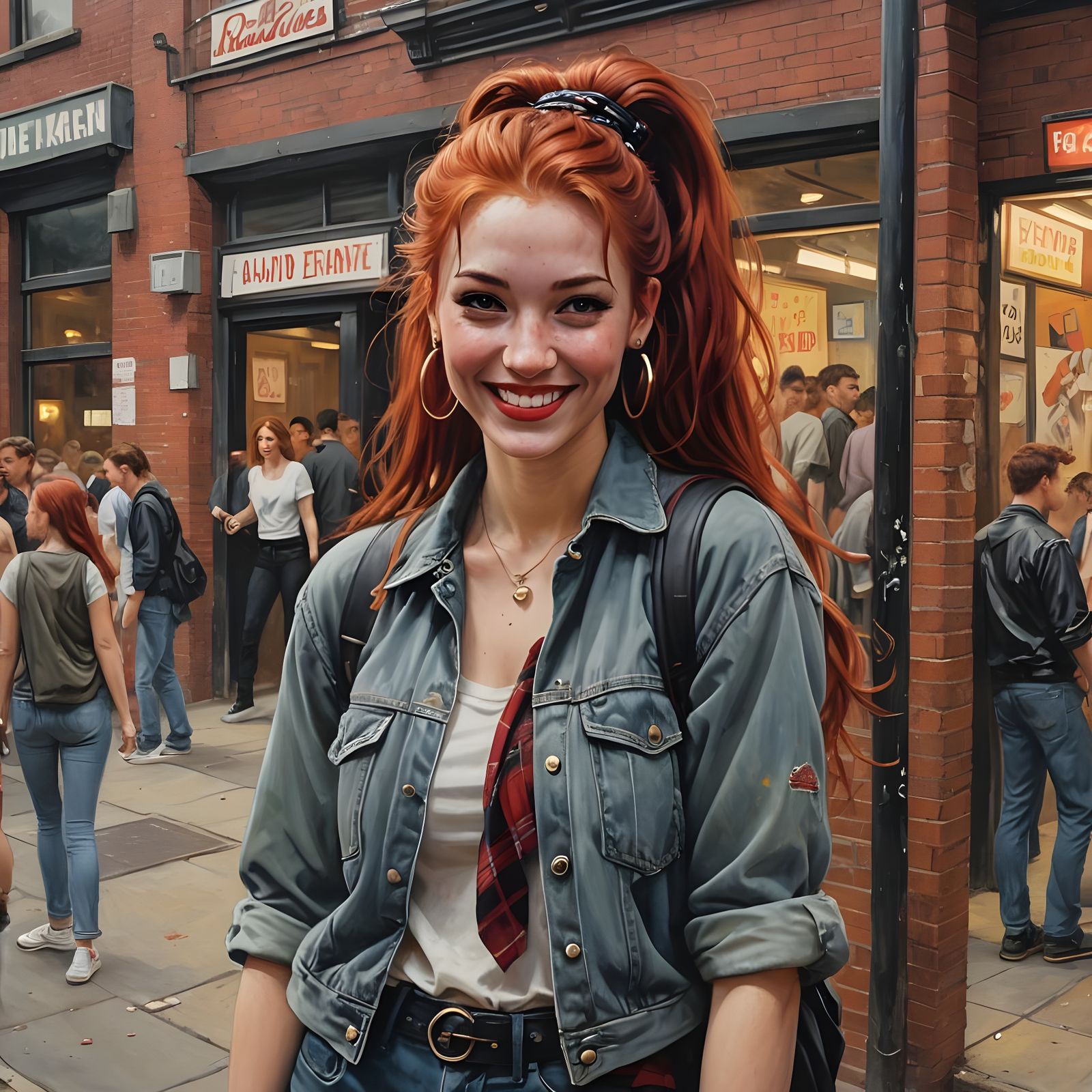 Redhead in 90s Grunge Fashion at Music Venue