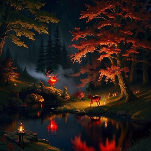 Faun Girl and Dragon Kiss Under Moonlight