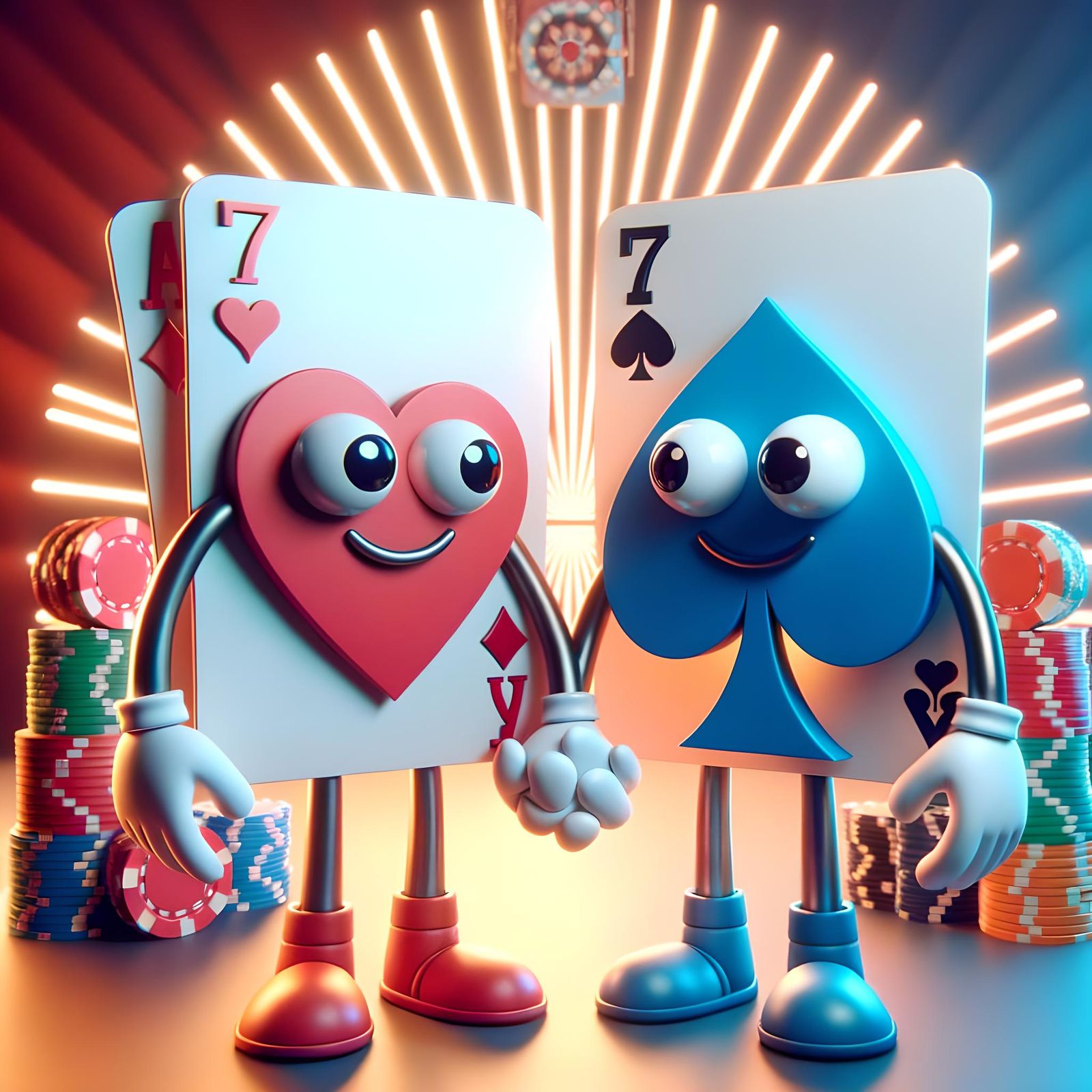 Anthropomorphic Sevens Celebrate Poker Win in 3D