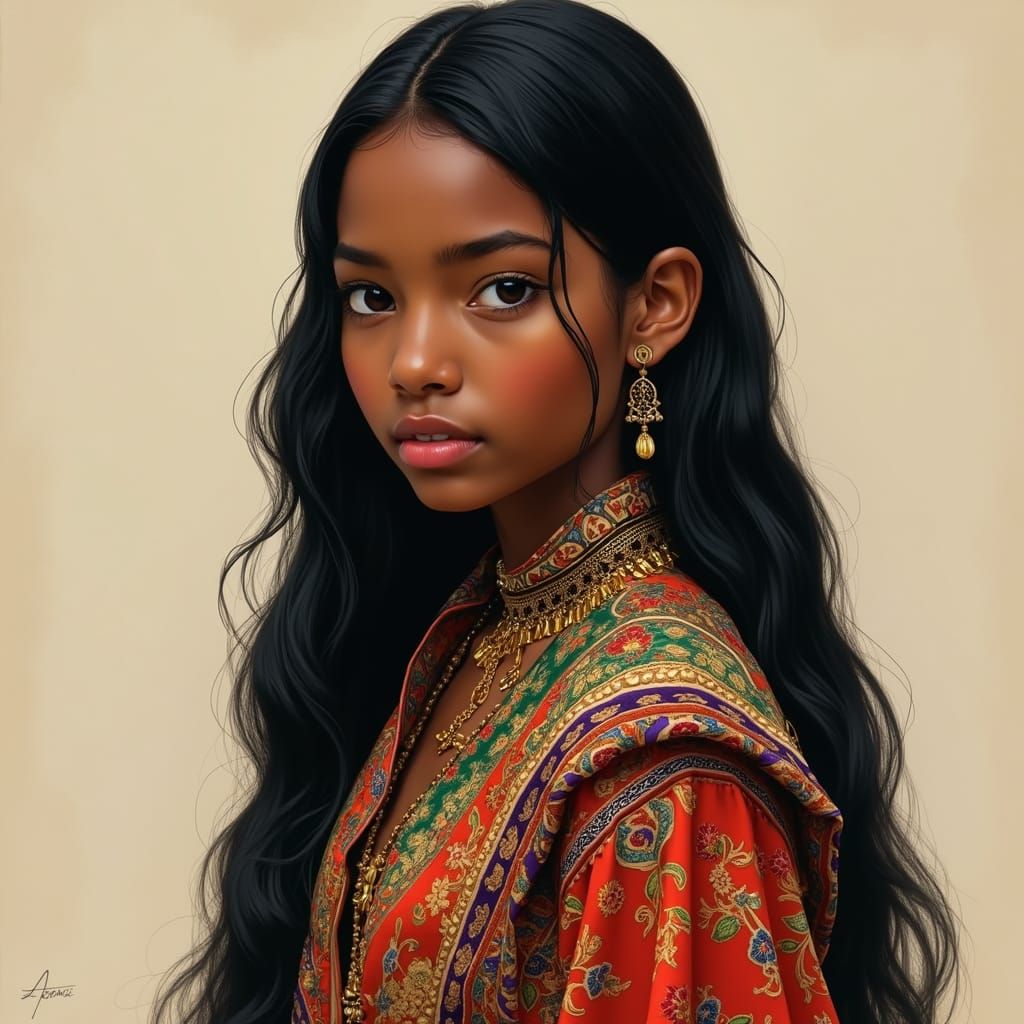 Hyper-Realistic Portrait of a Dazzling African Teen in Vibra...