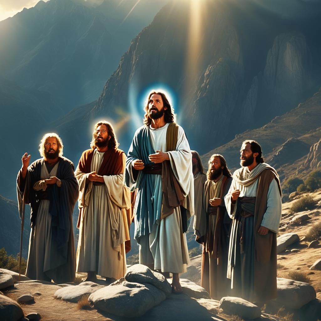 Radiant Jesus on Mountaintop with Moses and Elijah