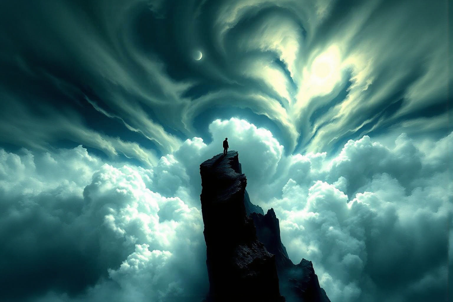 Lone Figure Gazing into Abyss, Art Nouveau Style