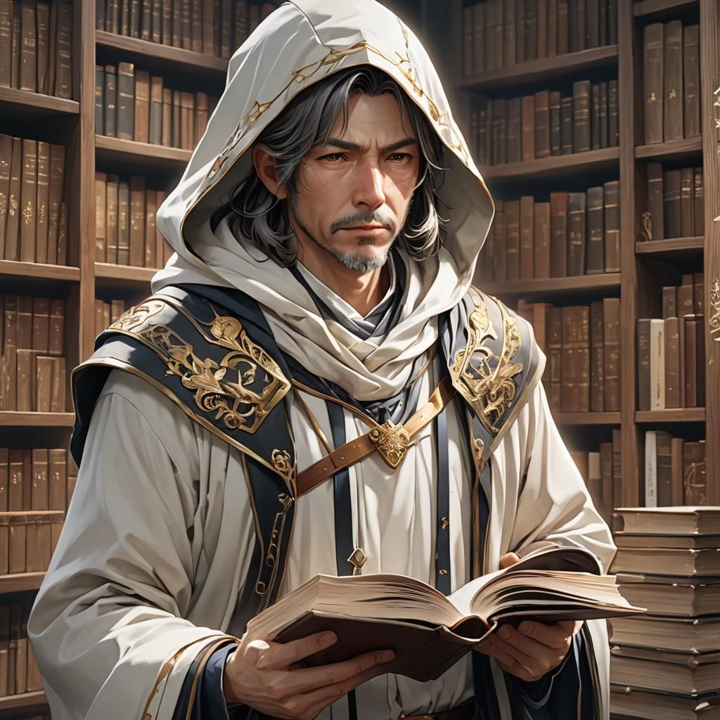 Scribe with Gold Eyes in Anime Art Style