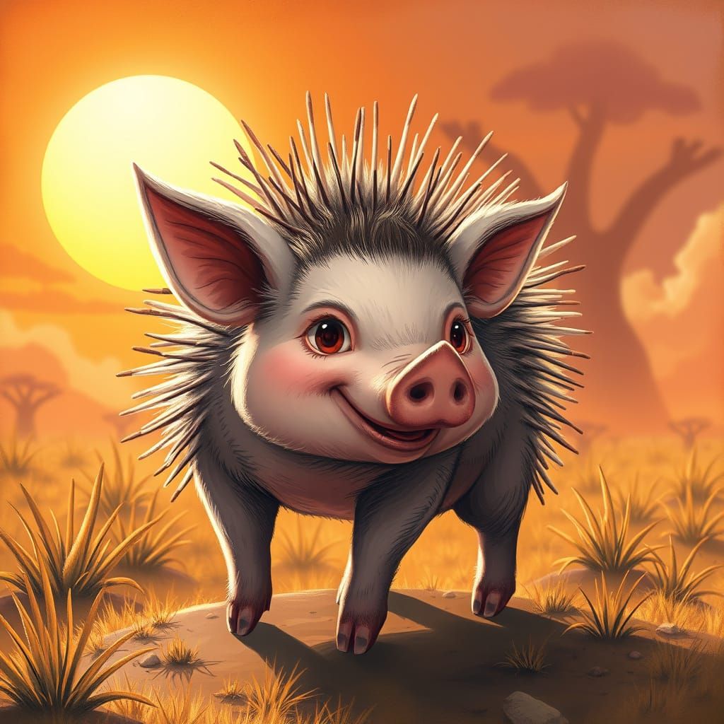 Fantastical Pork-cupine in Vibrant Savannah Landscape
