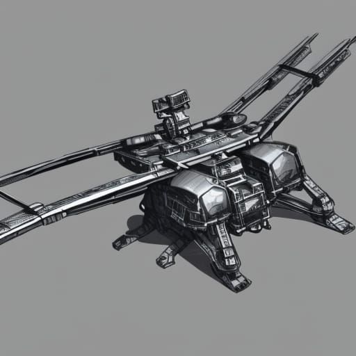 Futuristic Gunmetal Helicopter Concept Art in 3D