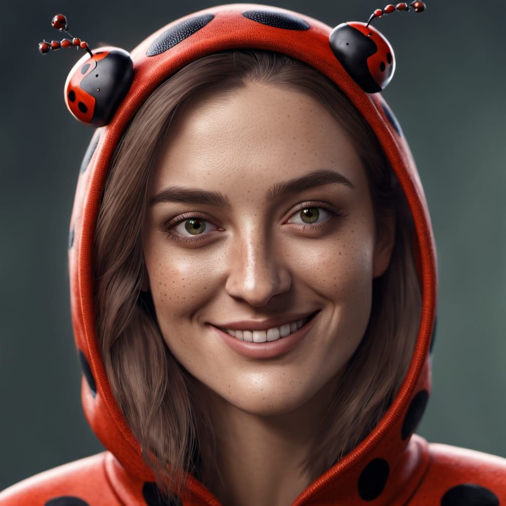 Cozy Kiwi Woman in Ladybug Onesie Portrait