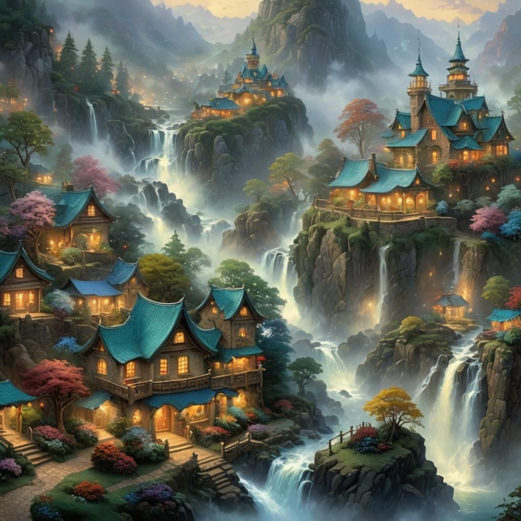 Ethereal Fantasy Landscape in Kinkade Style