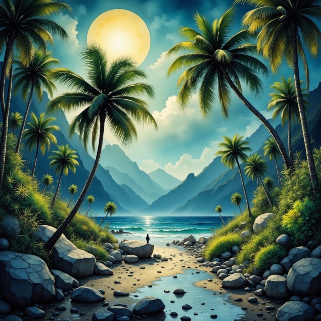 Skyfruit Palms in Dark Fantasy Concept Art Style