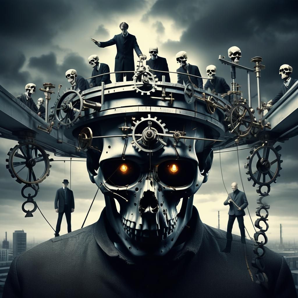 Surreal Time Loop with Clockwork and Skulls