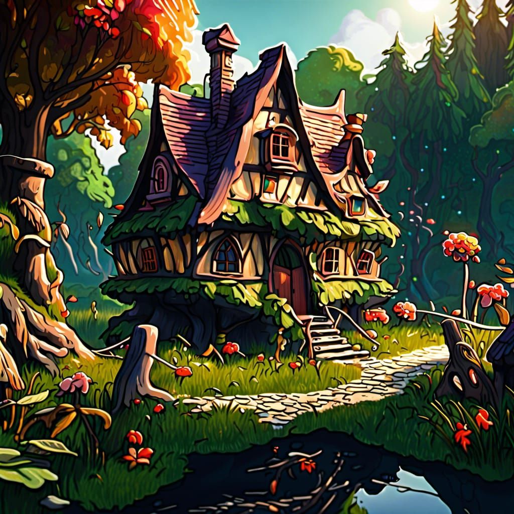 Fairy Tale House in Forest: Fantasy Concept Art