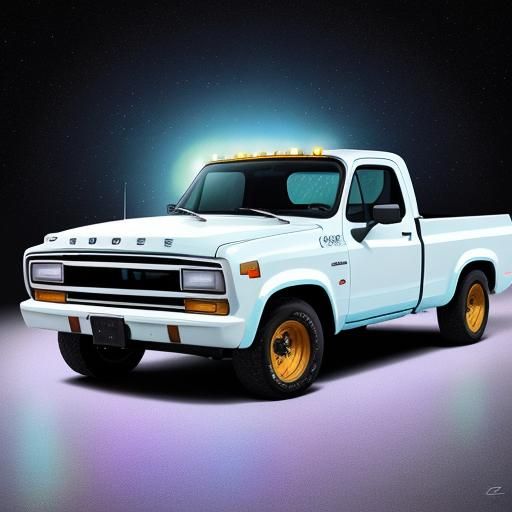 Futuristic 1989 Dodge D100 Truck: Cosmic Illustration