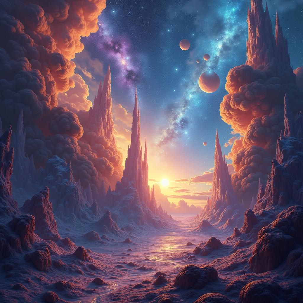 Fractal Galaxy with Iridescent Nebulae in Cosmic Art Style