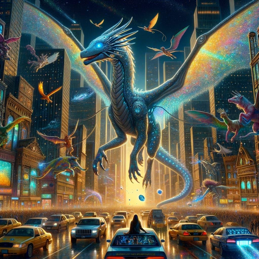 Cyberpunk Dragon Reigns Over Futuristic Metropolis