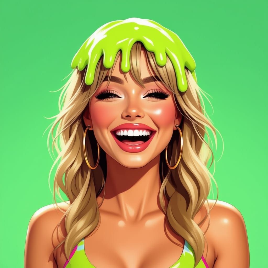 Woman Enjoying Lime Green Slime Pour