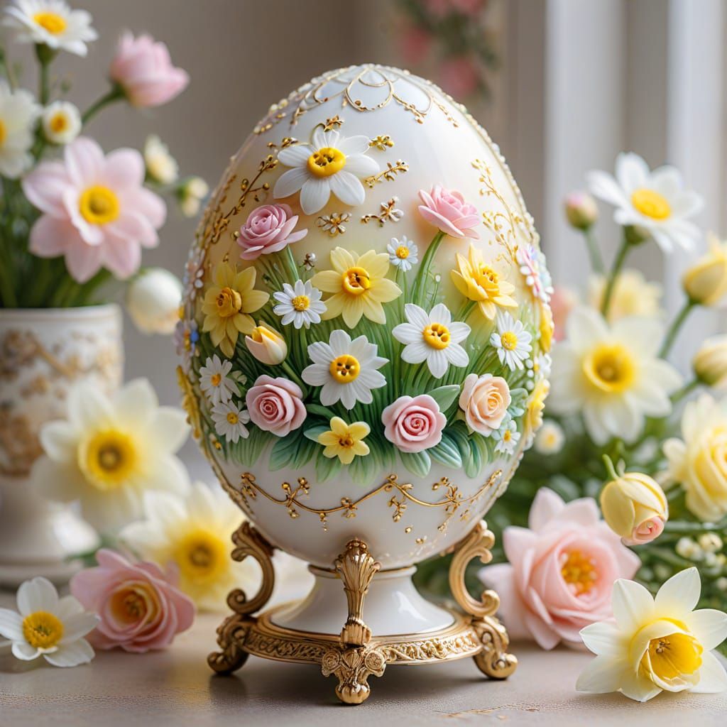 Floral Faberge Egg in Porcelain Art Style