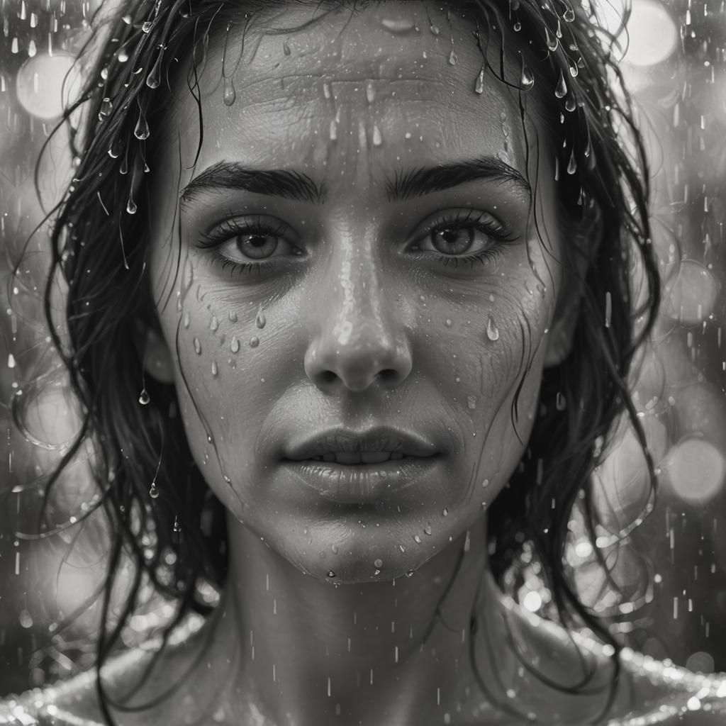 Monochrome Portrait of Woman with Water Droplets