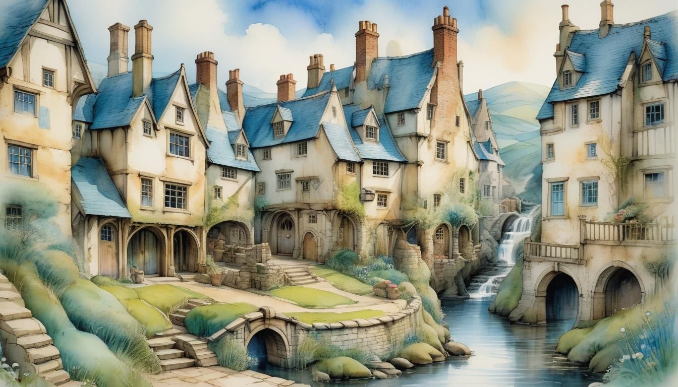 Fantasy Blueprints in Watercolour Style