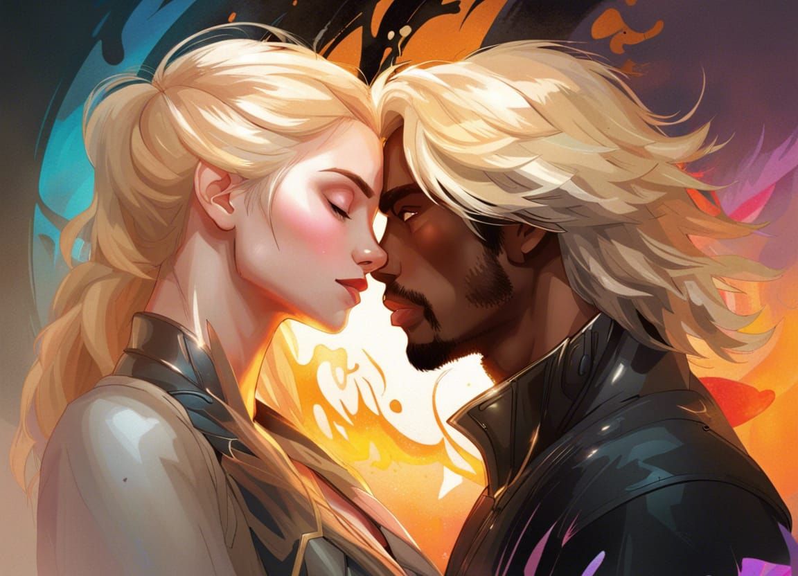 Passionate Kiss Portrait in Art Nouveau Style