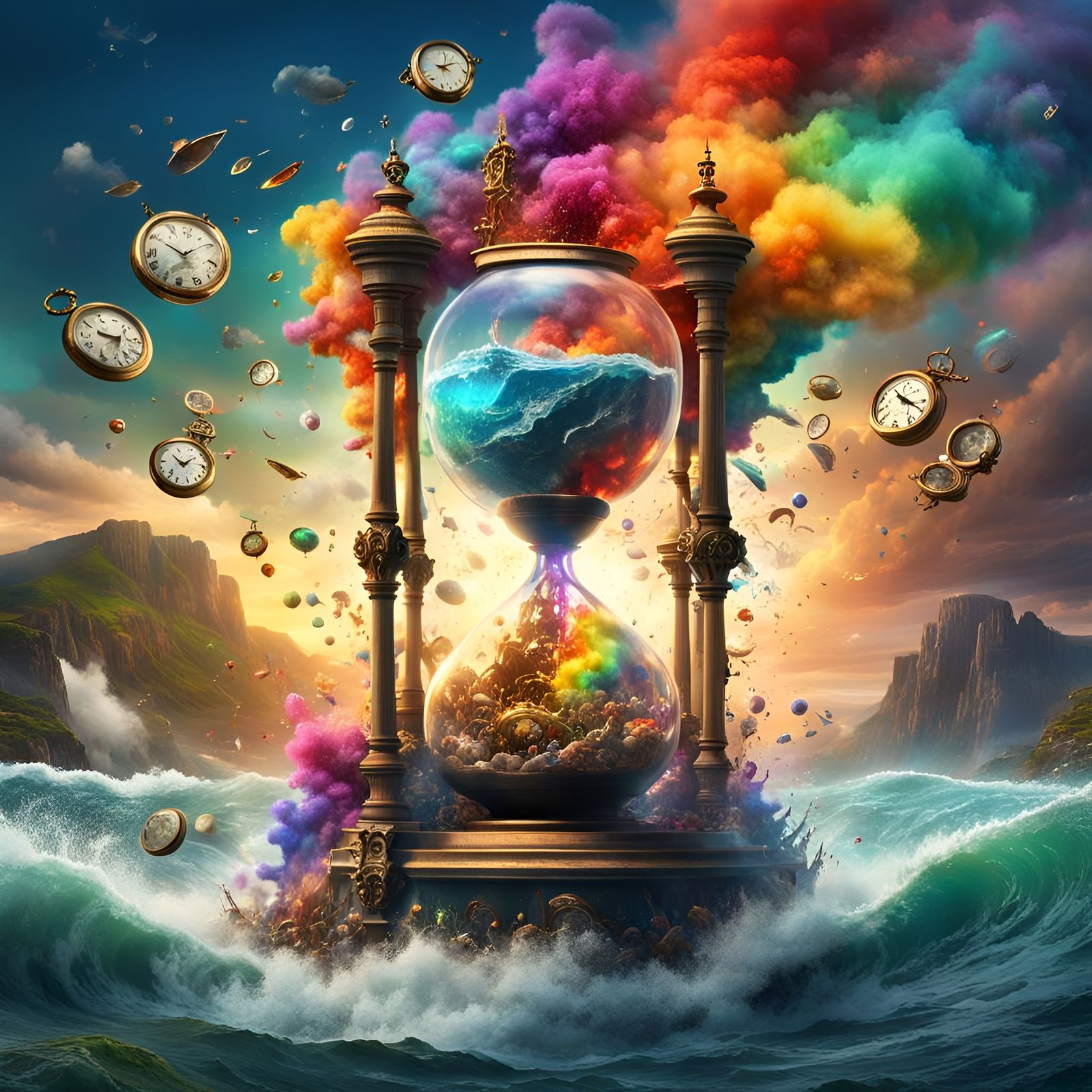 Surreal Hourglass Eruption in a Polluted Ocean