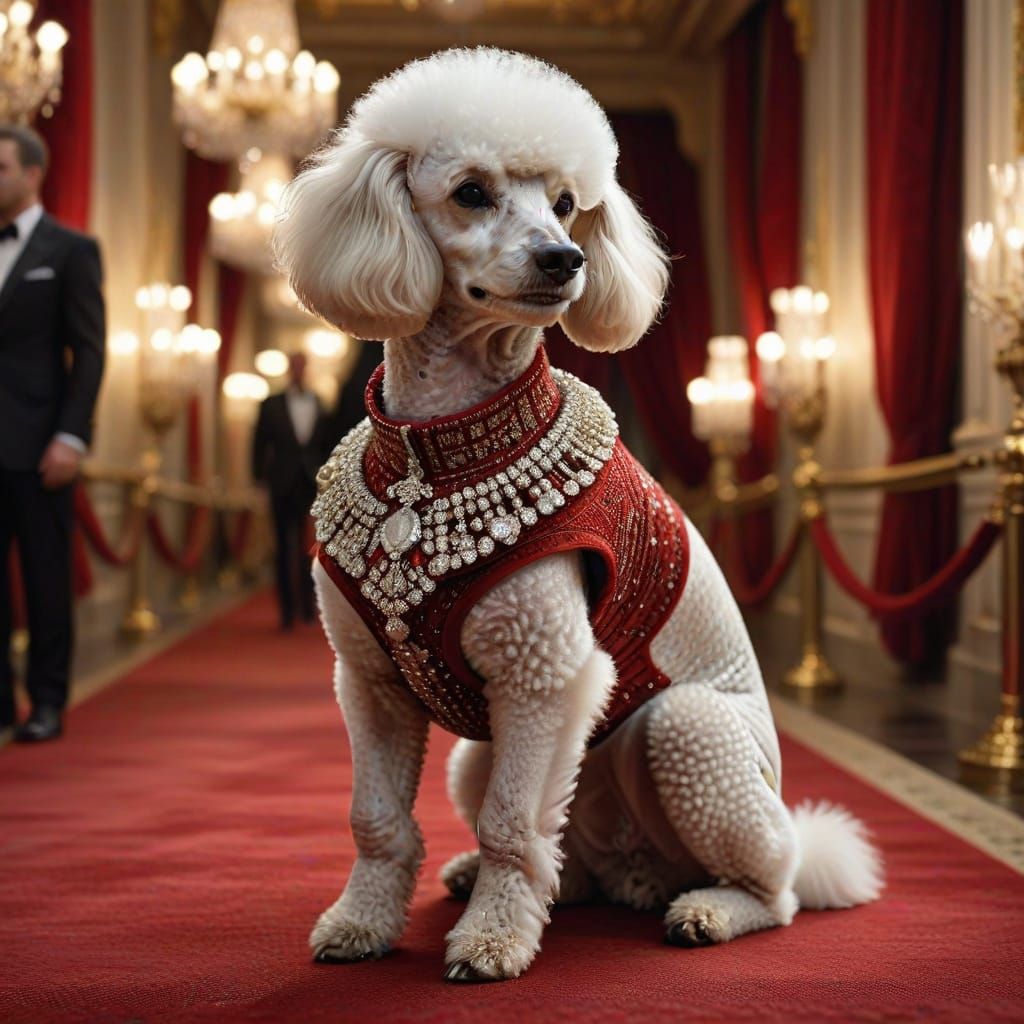 Poodle Struts Down Red Carpet in Luxury Photorealistic Portr...