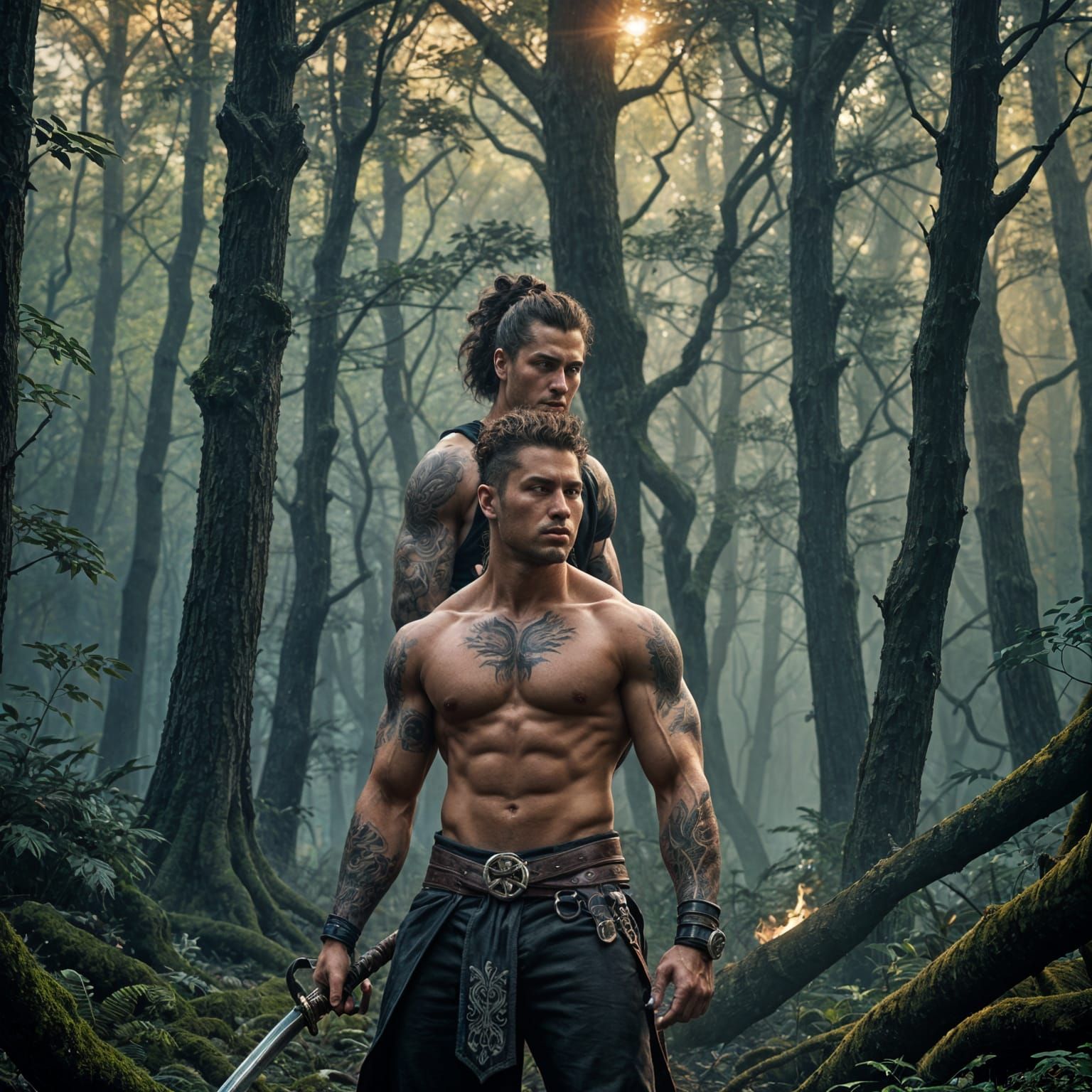 Mysterious Warrior in Dark Forest Concept Art