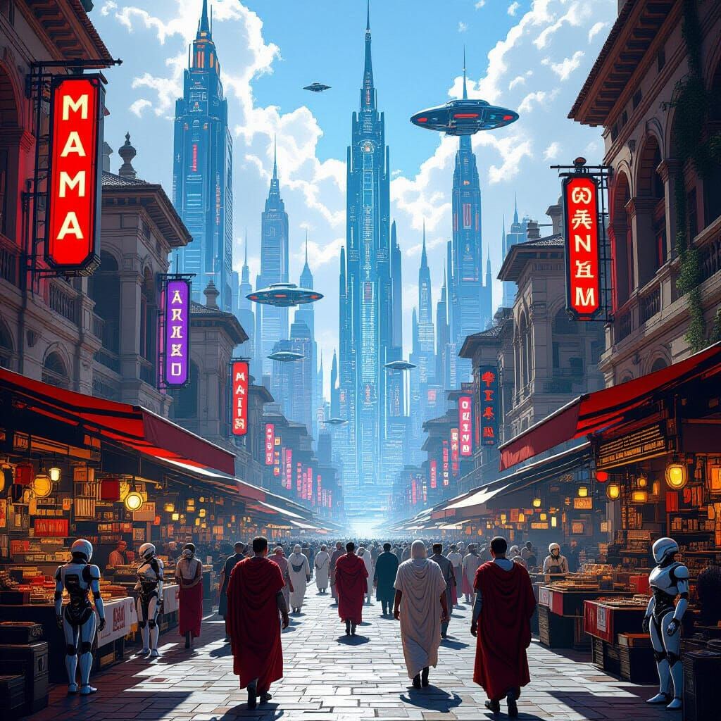 Cyberpunk Rome: Ancient Marketplace of the Future