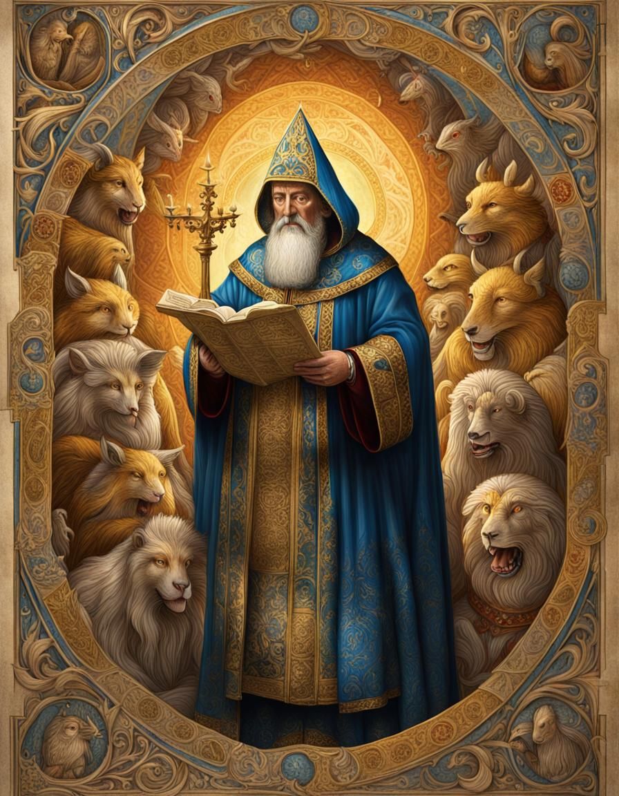 Medieval Bishop in Illuminated Manuscript Style