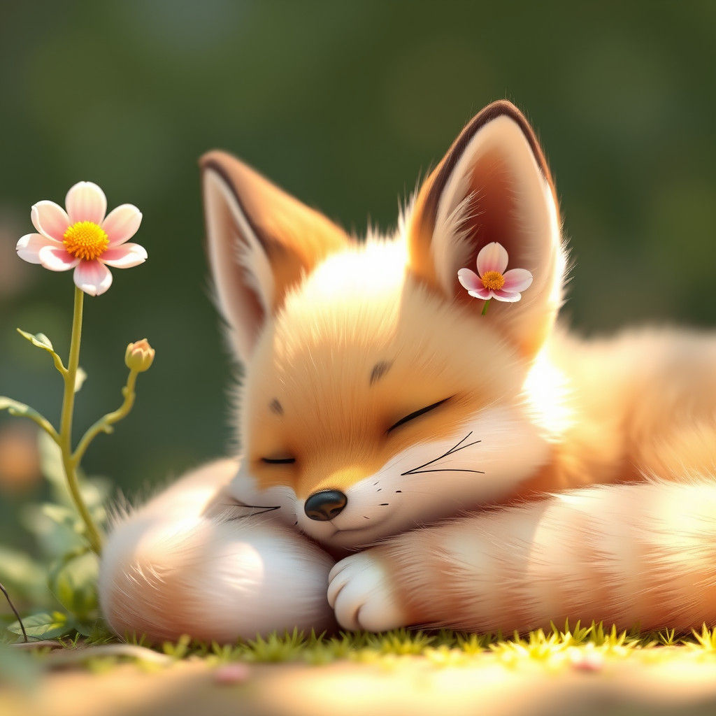 Anthropomorphic Fox Asleep in Sunlight: 3D Anime Art
