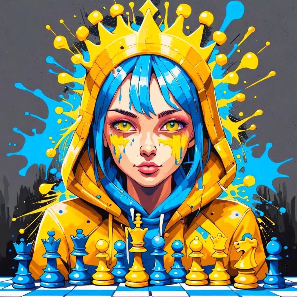 Chess Woman in Pointillism Graffiti Art Style