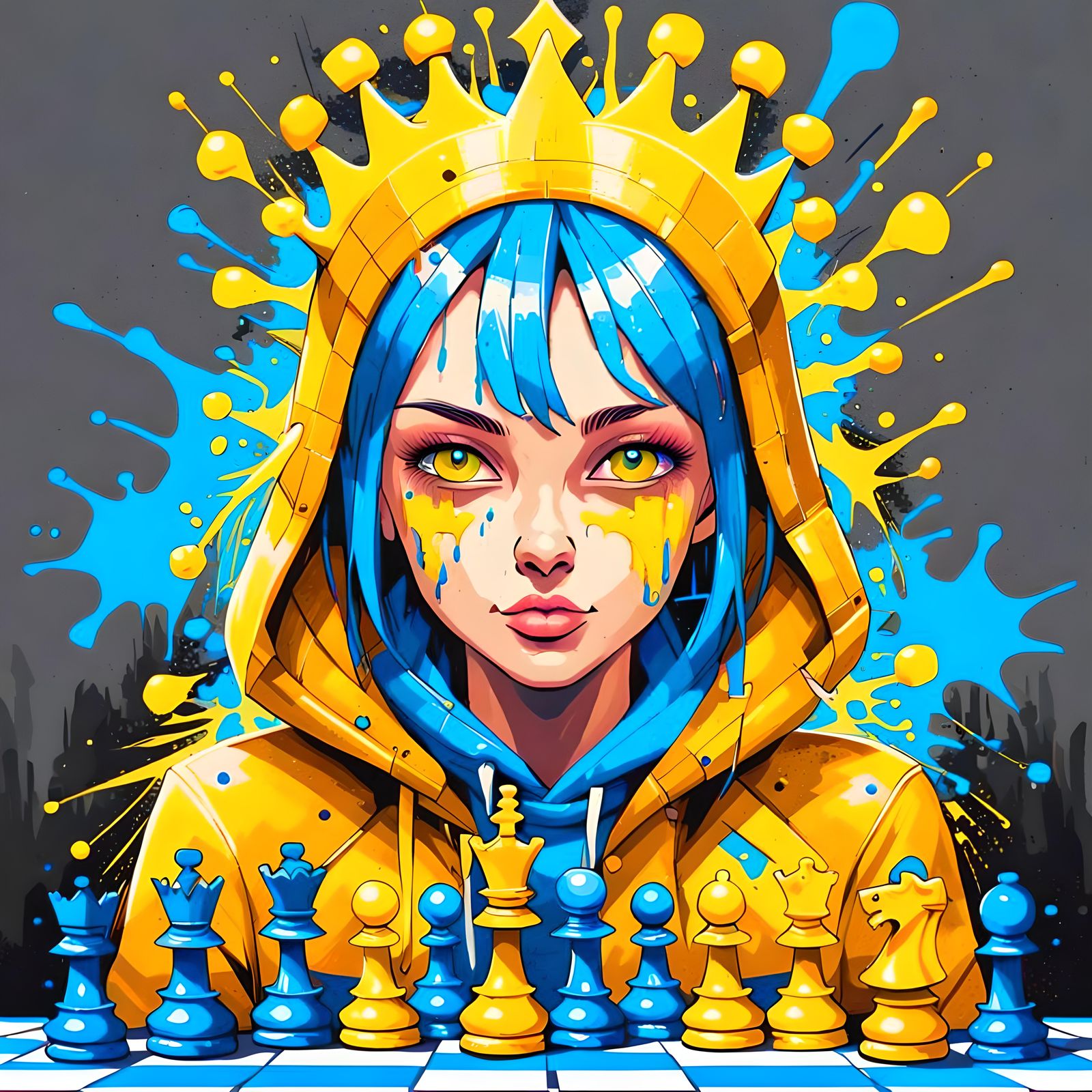 Chess Woman in Ukrainian Colors, Graffiti Art
