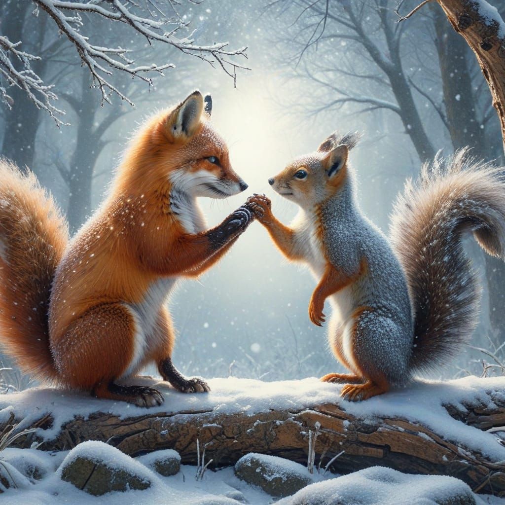 Whimsical Woodland Friends Share a Heartwarming High Five in...