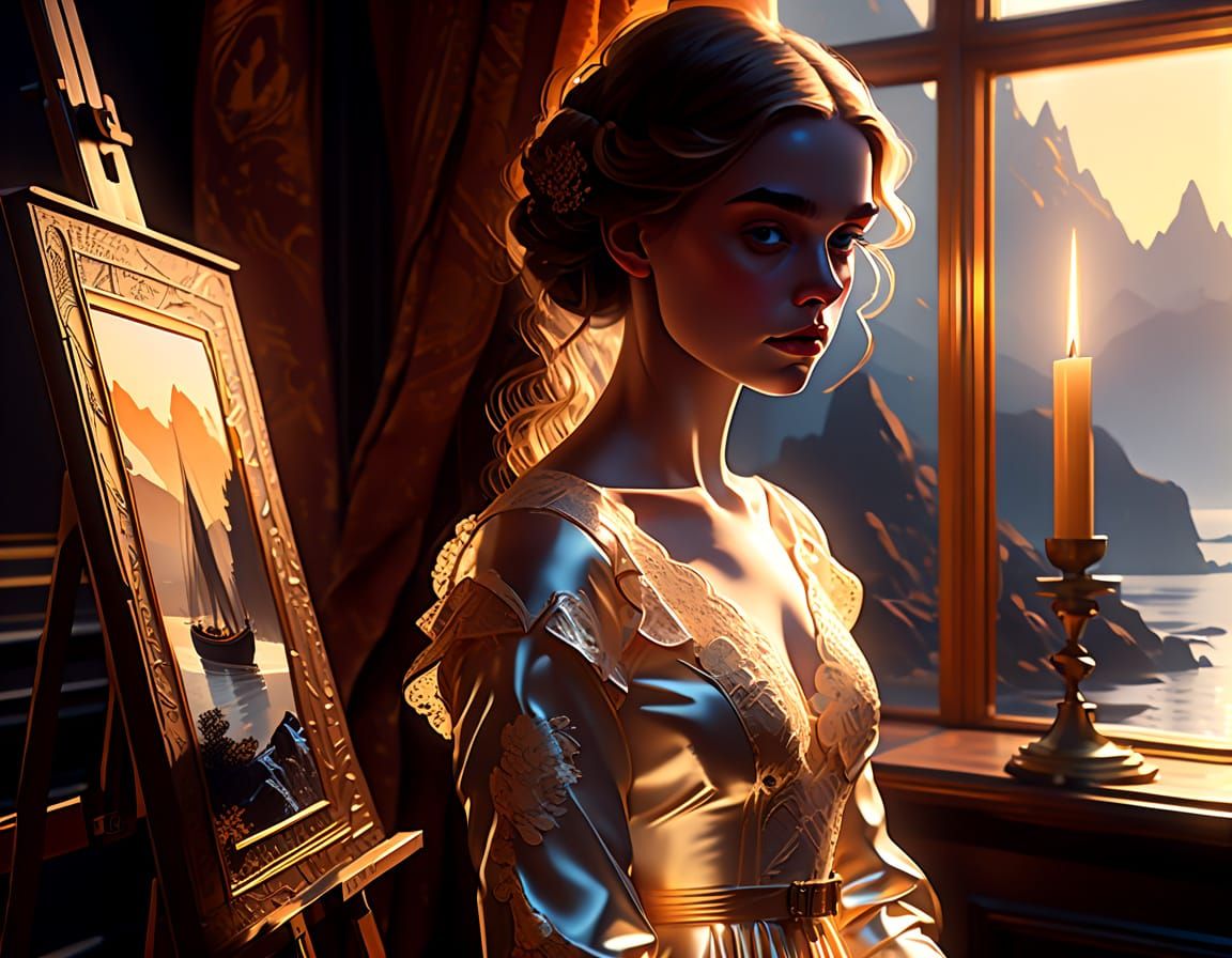 Sophisticated Victorian Woman in Renaissance Studio