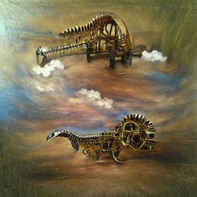 Steampunk Dinosaur Oil Painting