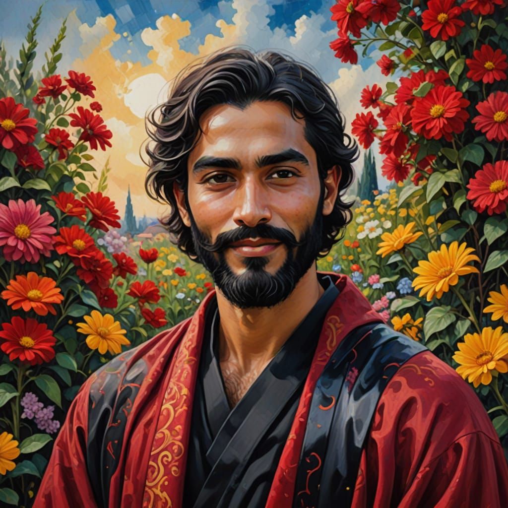 Attractive Gentleman in a Vibrant Garden