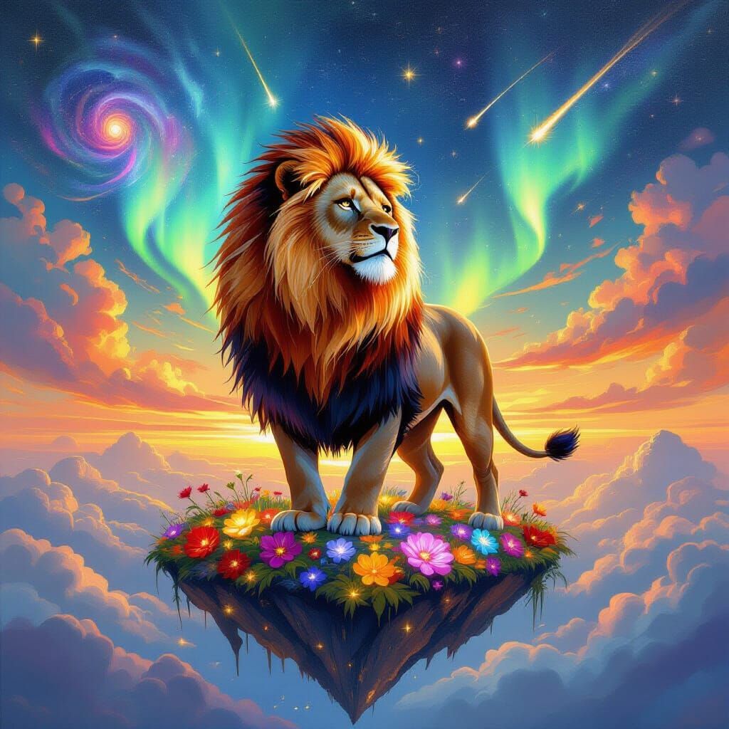 Majestic Lion with Nebulae Mane on Celestial Island