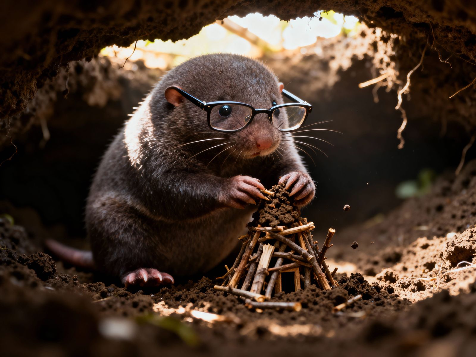 Mole Building Model in Dimly Lit Home, Realistic Photo