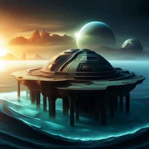 Retrofuturistic Alien Ocean Base Concept Art