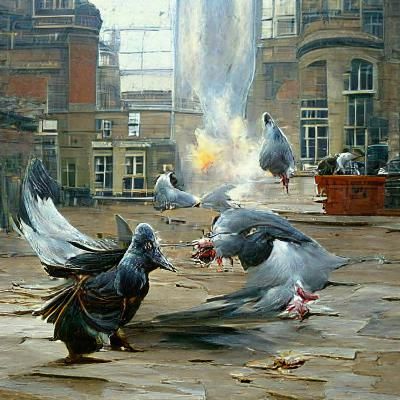 Pigeon Battle as Oil Painting