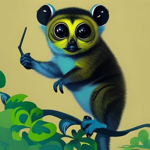 Chibi Tarsier Lemur with Yellow Eyes in 3D